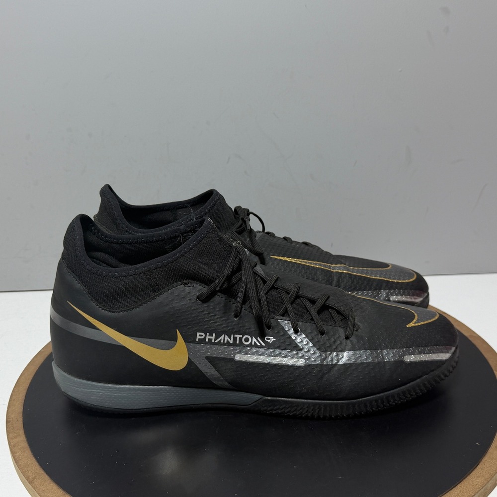 Nike Phantom GT Academy Men Size 12.5 Indoor Soccer Shoes Black Gold Athleisure